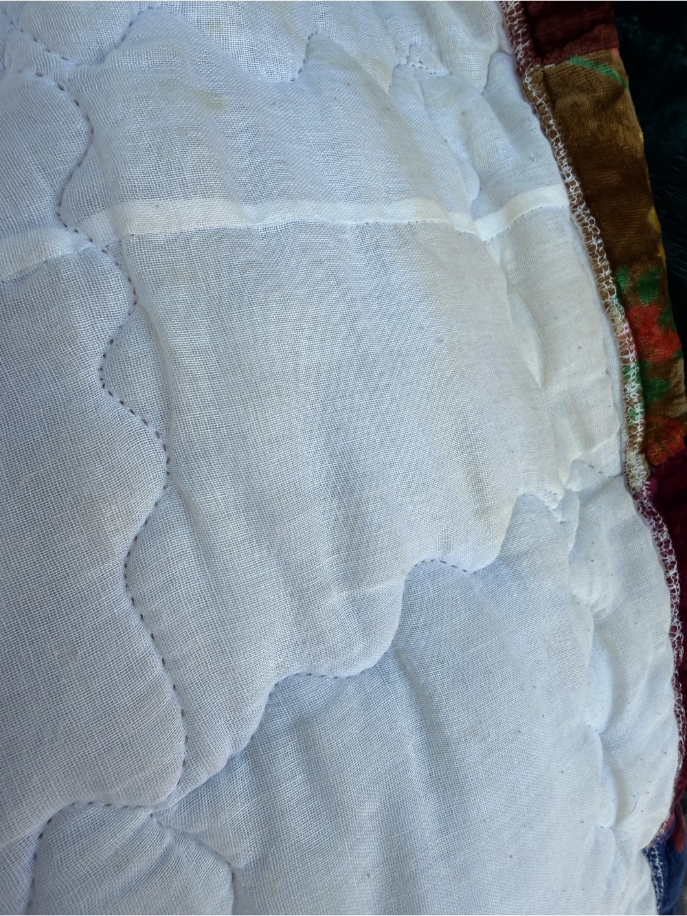 Vintage Multicolor Handmade Bubble Velvet Patchwork Bedspread Queen Size Quilt - Picture 7 of 8
